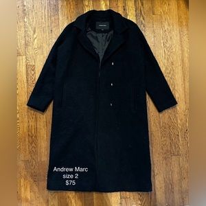 Andrew Marc size 2 long black overcoat - like new !
